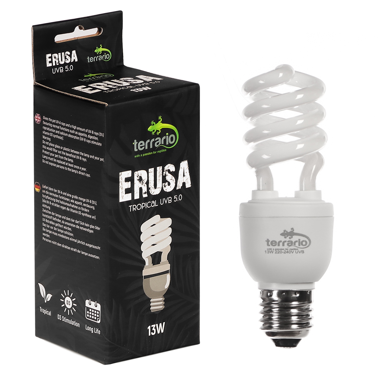 Люмінесцентна лампа Terrario Erusa Tropical UVB 5.0 13W  для тропічних рептилій та амфібій
