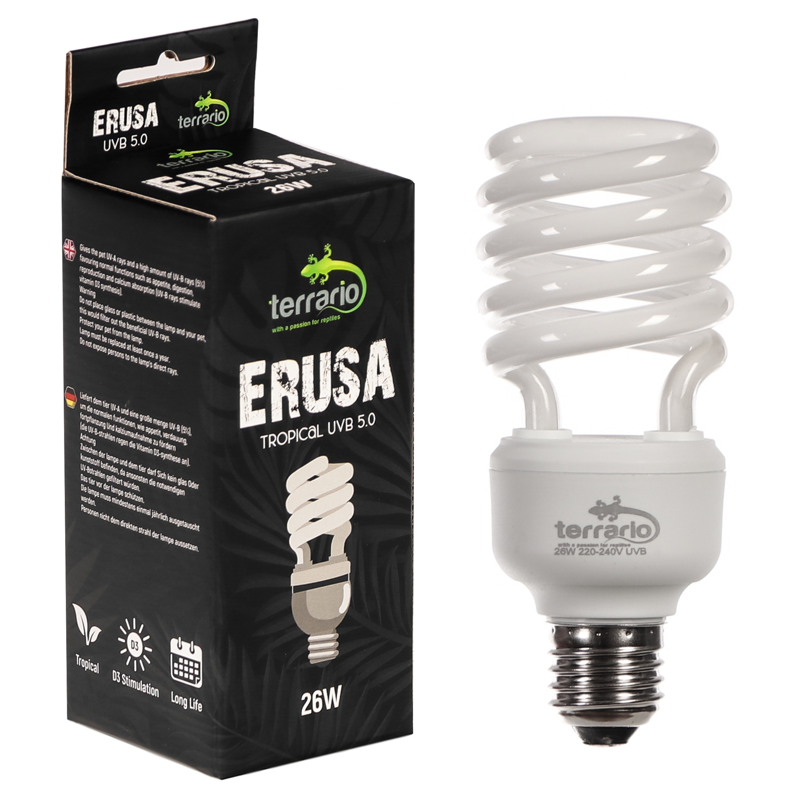 Люмінесцентна лампа Terrario Erusa Tropical UVB 5.0 26W  для тропічних рептилій та амфібій