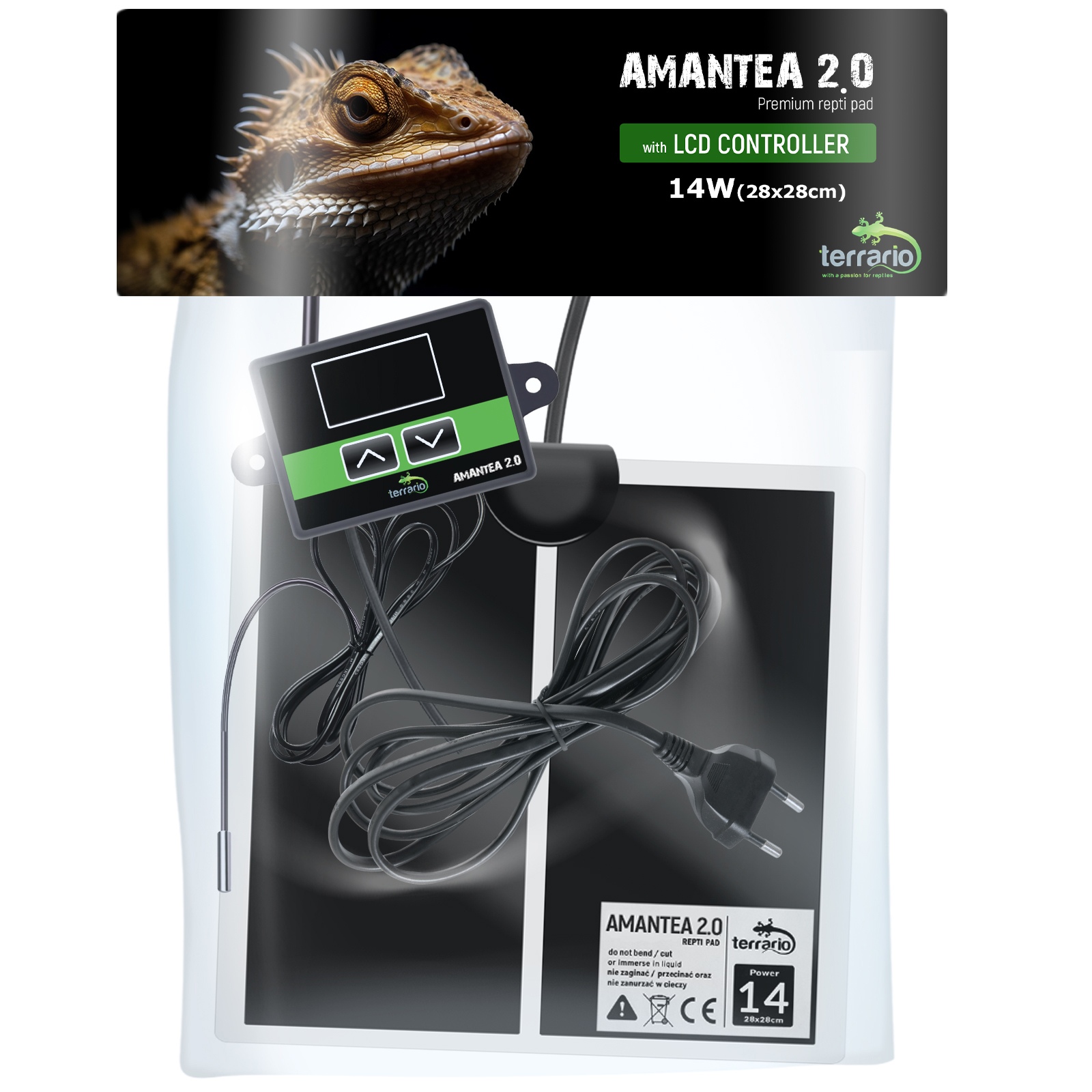 Нагрівальний мат з термостатом Terrario Amantea 2.0 14W 28x28см