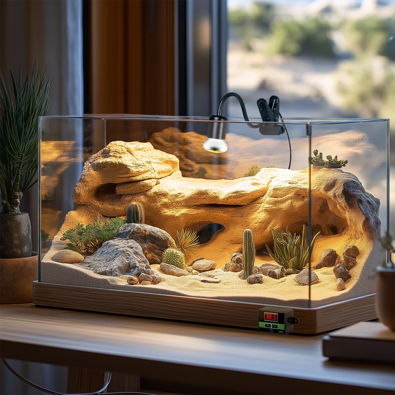 Світильник довгий з затискної ручкою і термостатом Terrario Long ReptiSun Temperature Control 200W