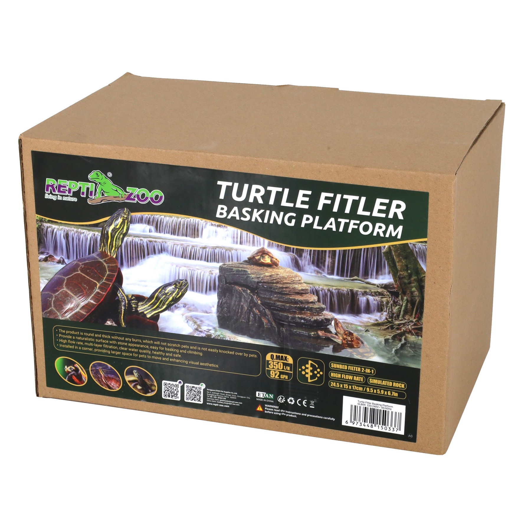 Декоративний фільтр-водоспад Repti-Zoo Turtle Filter Rock GLB09 у формі скелі для черепах, крабів і амфібій (350 л/год, до 90 літрів)