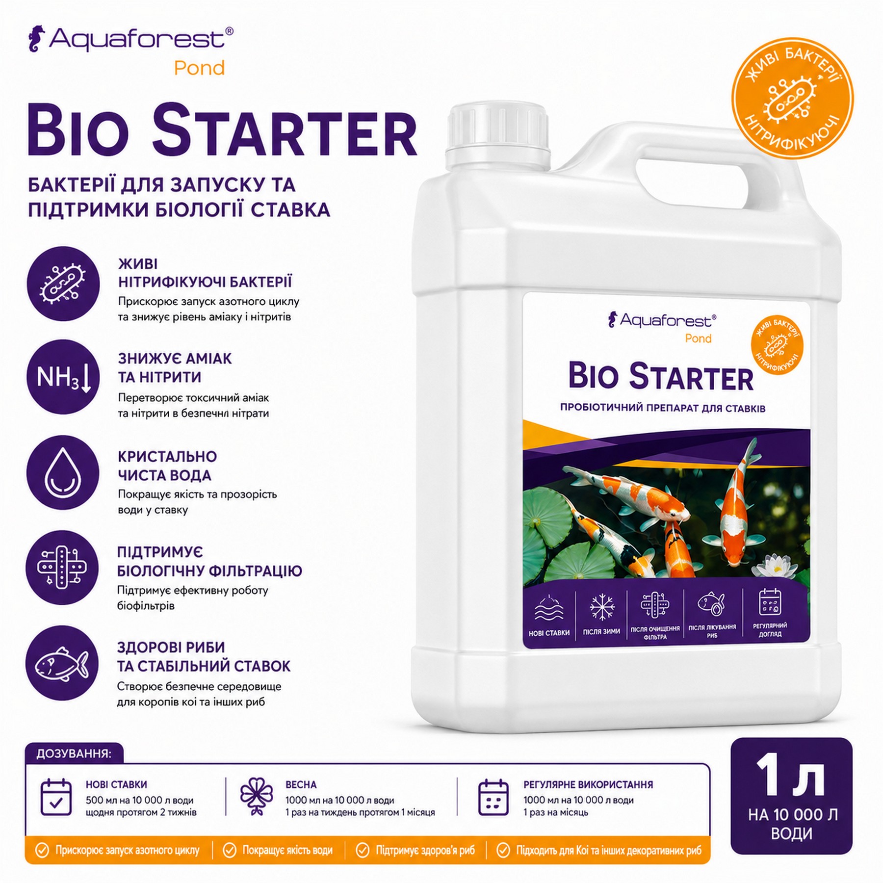 Бактерії для запуску та очищення ставка - Aquaforest Bio Starter POND 1л