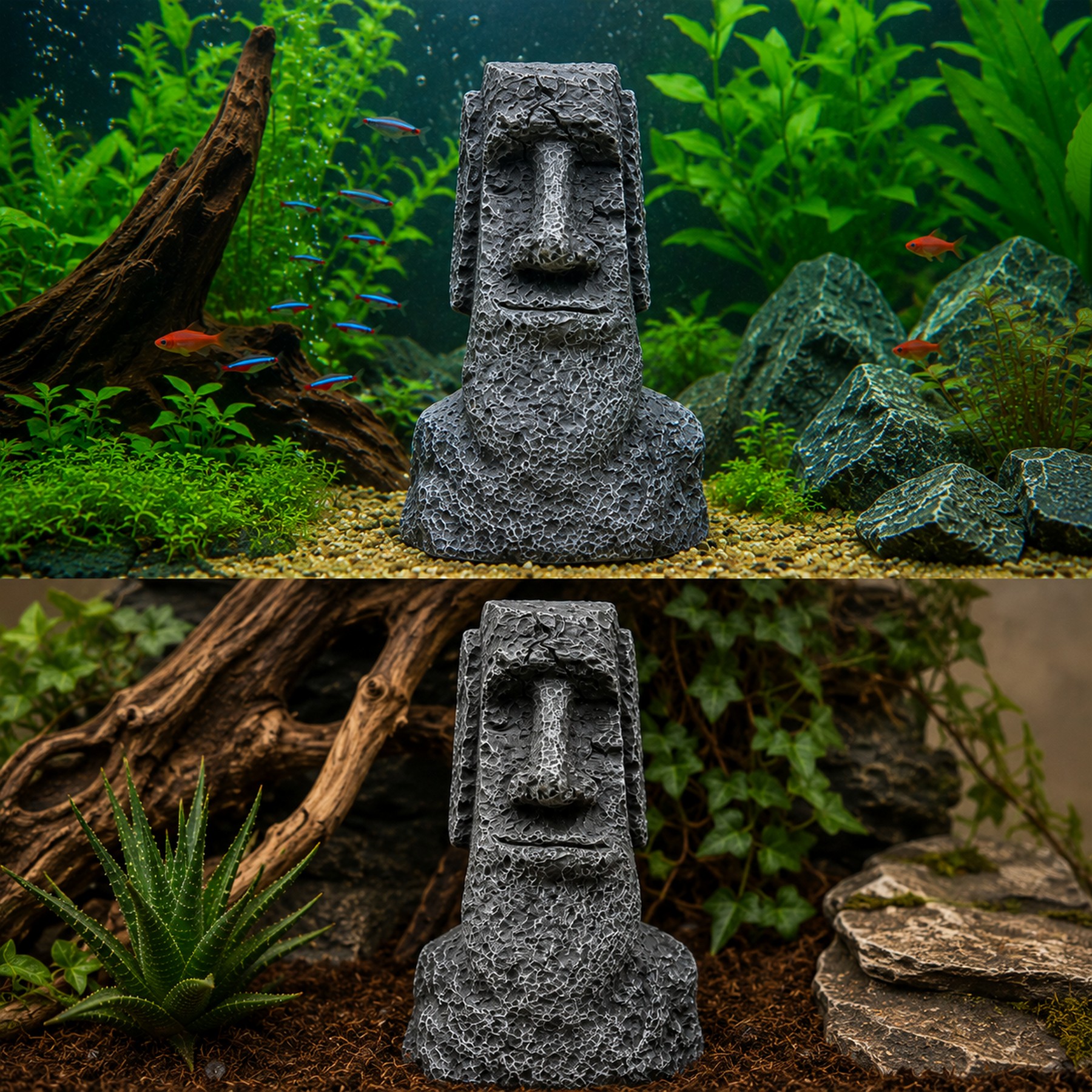 Декорація Hobby Moai Ora 1 12,5×11,5×17,5 см - статуя Моаї з укриттям для акваріума і тераріуму (41716)