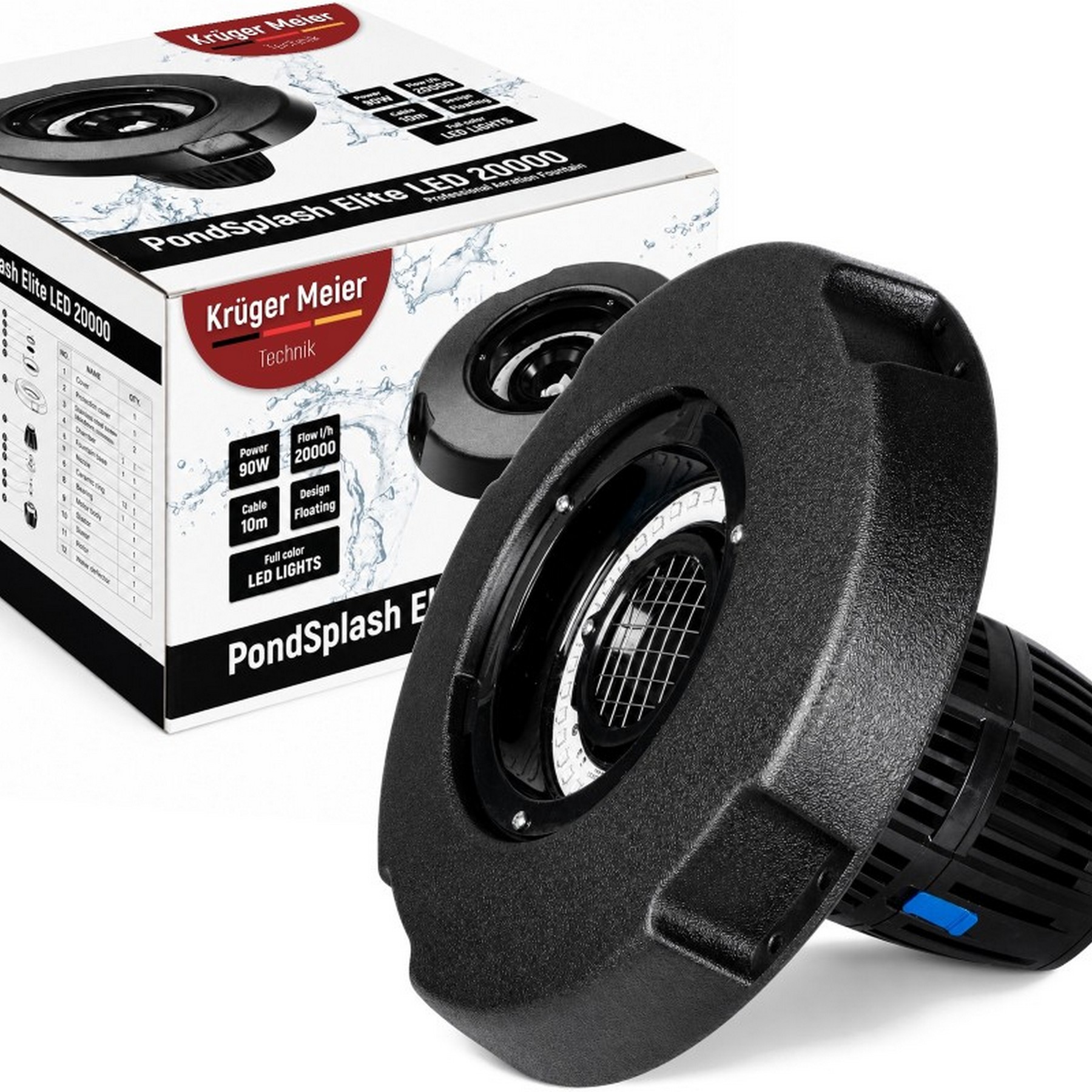 Фонтан, аератор для ставка Kruger Meier PondSplash Elite LED 20000 з LED-підсвіткою 20000 л/год