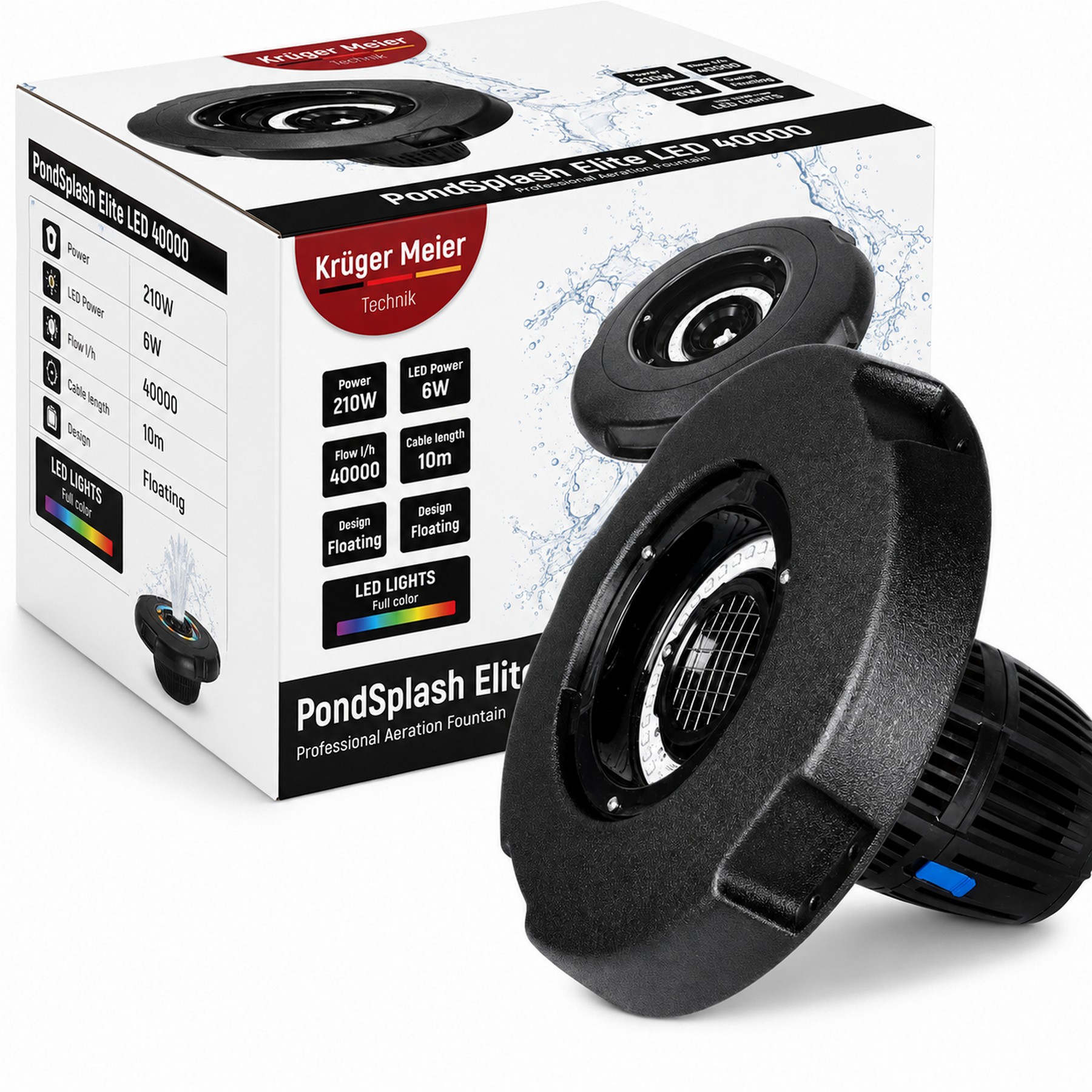 Фонтан, аератор для ставка Kruger Meier PondSplash Elite LED 40000 з LED-підсвіткою 40000 л/год