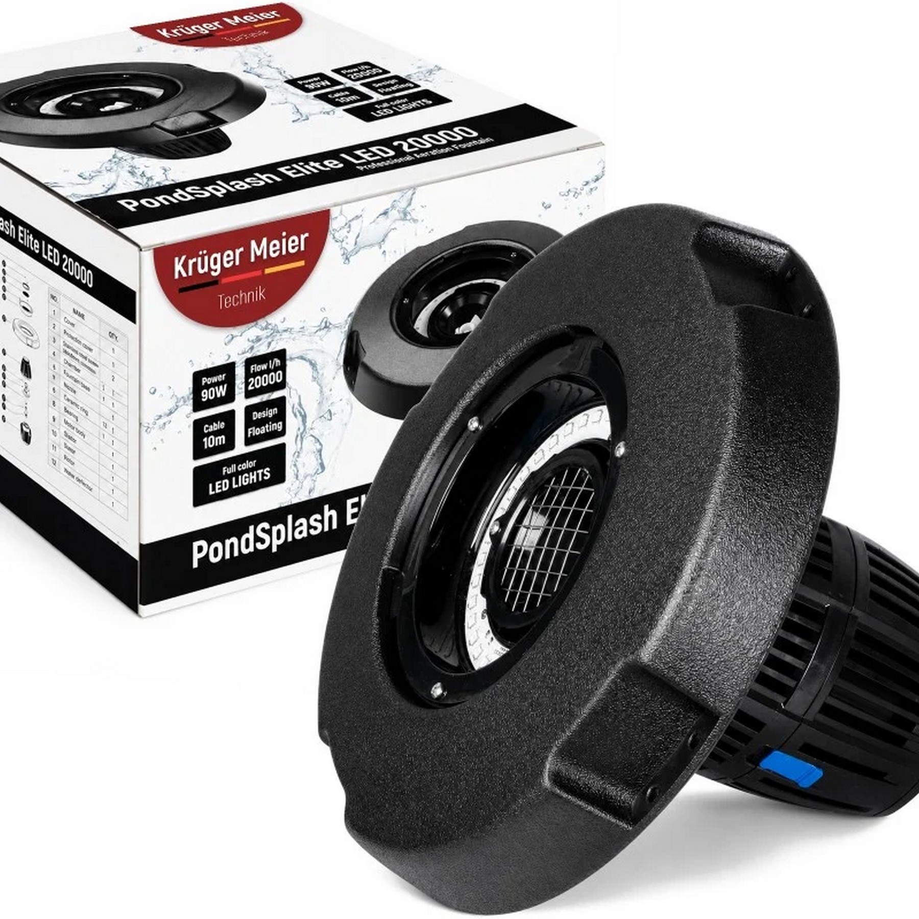 Фонтан, аератор для ставка Kruger Meier PondSplash Elite LED 40000 з LED-підсвіткою 40000 л/год
