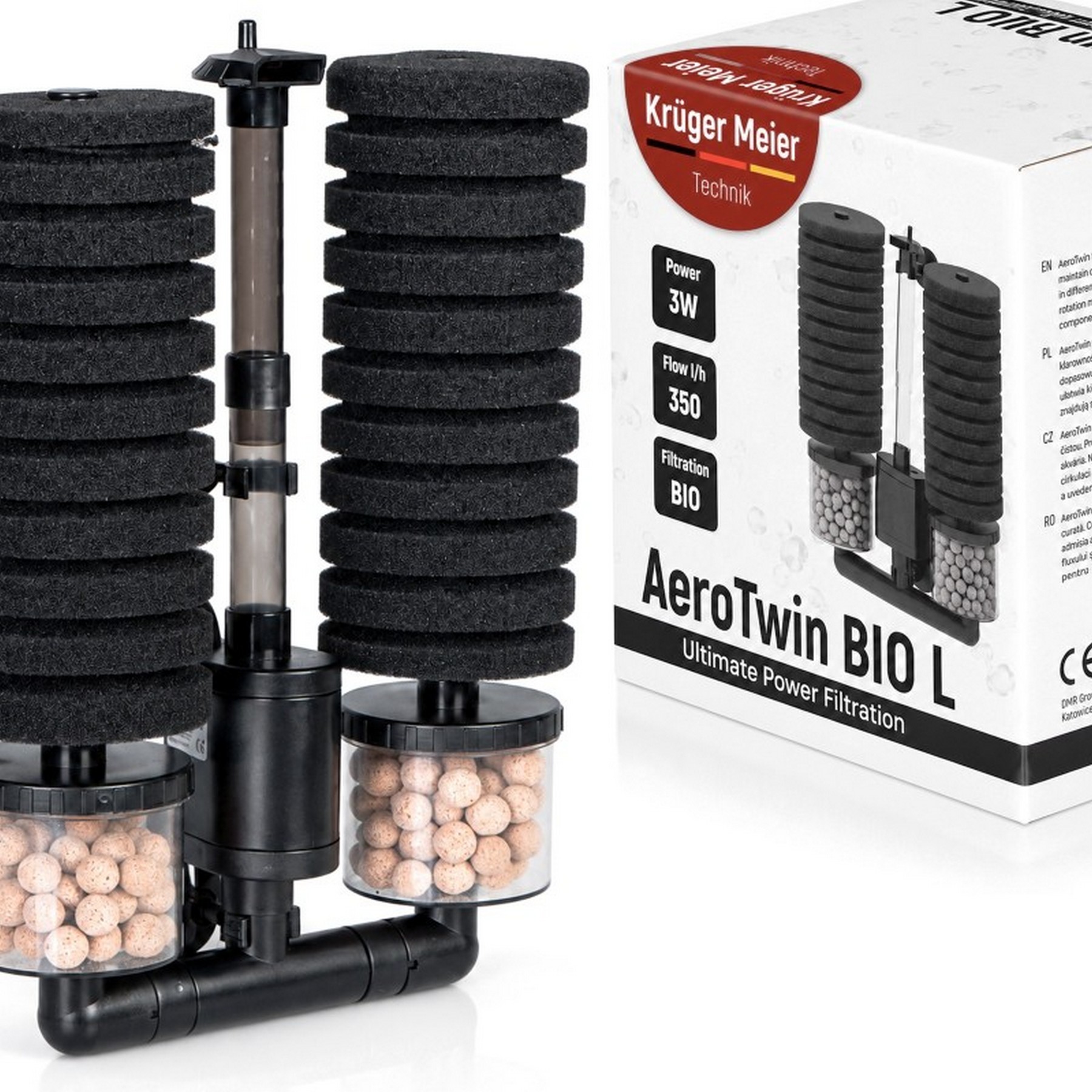 Внутрішній фільтр Kruger Meier AeroTwin BIO L для акваріума 60-120 л, 350 л/год, 3 Вт