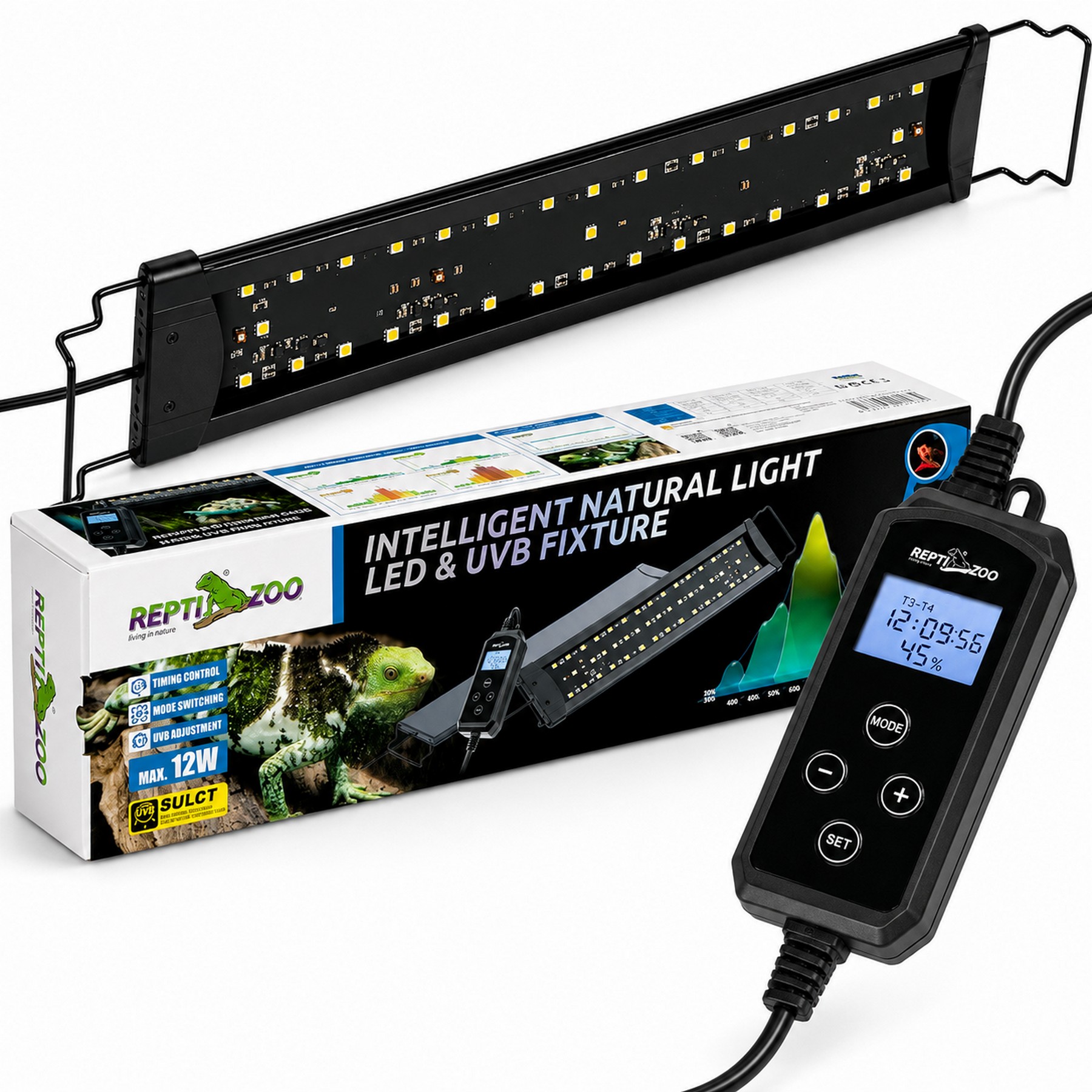 Світильник LED UVB Repti-Zoo Natural Light LED UVB 12W 43-54 см для тераріуму з контролером