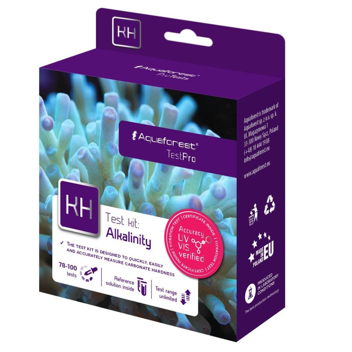 Тест на карбонатну жорсткість (KH) Aquaforest Alkalinity Test Kit, для морських акваріуміві, 78–100 вимірювань