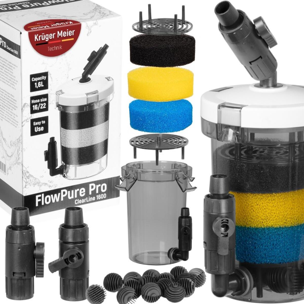 Зовнішній префільтр для акваріума Kruger Meier FlowPure Pro 1600 (16/22 мм) — 1.6 л