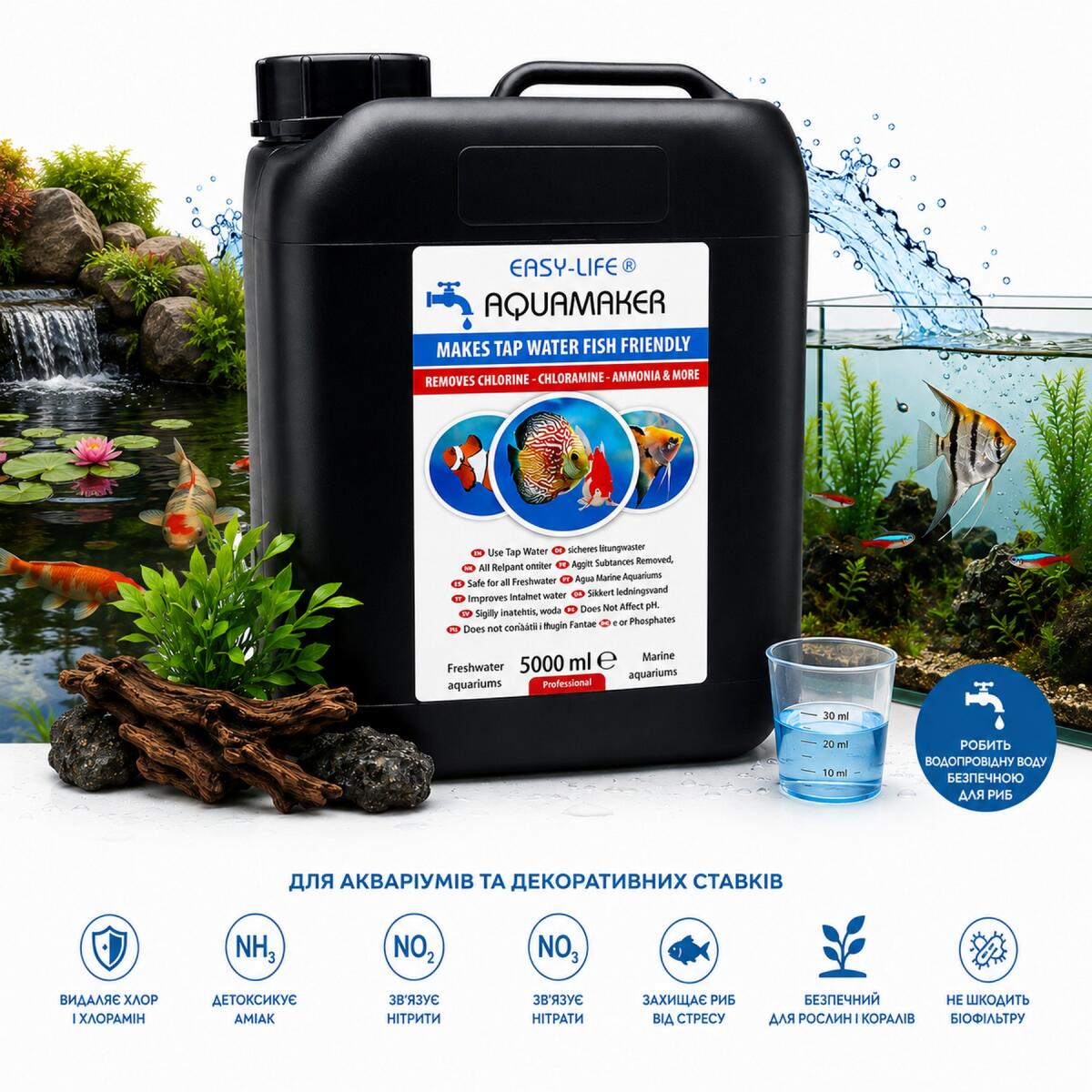 Кондиціонер і детоксикатор води Easy-Life AquaMaker 5000мл (AQM5000) для акваріума та ставка