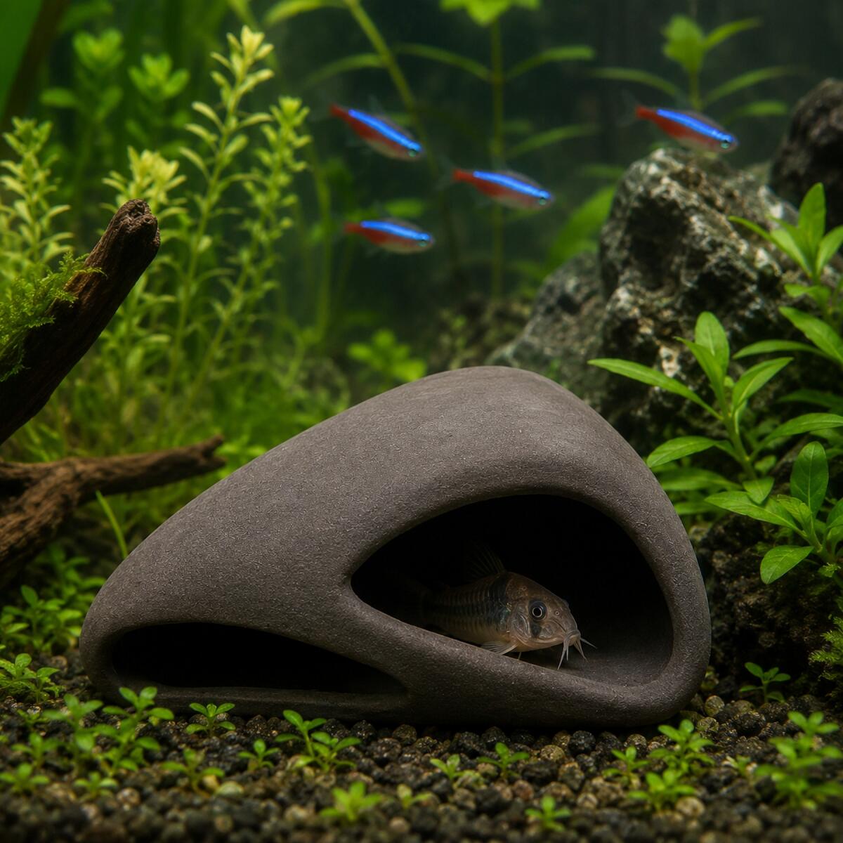 Декорація Hobby Wave Cave 1 dark 12×12×5,5 см - керамічне укриття для риб і креветок в акваріумі (41654)