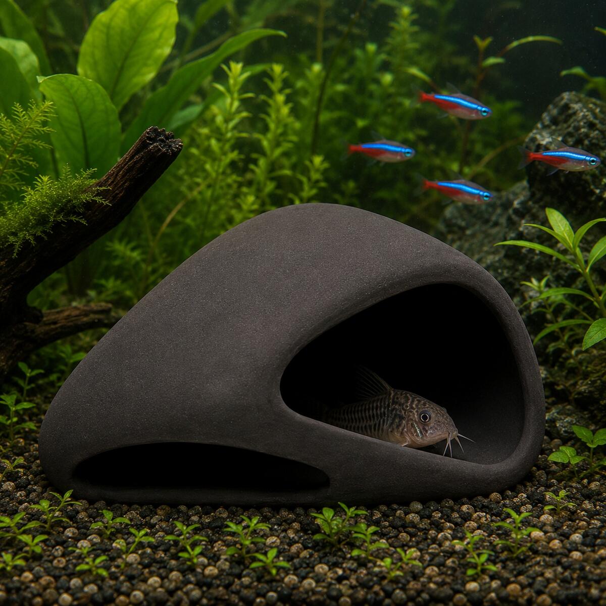Декорація Hobby Wave Cave 2 dark 17x16x8,5 см - керамічне укриття для риб і креветок в акваріумі (41656)