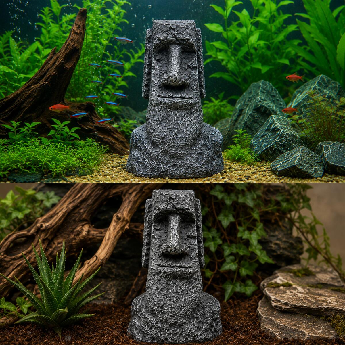 Декорація Hobby Moai Ora 1 12,5×11,5×17,5 см - статуя Моаї з укриттям для акваріума і тераріуму (41716)