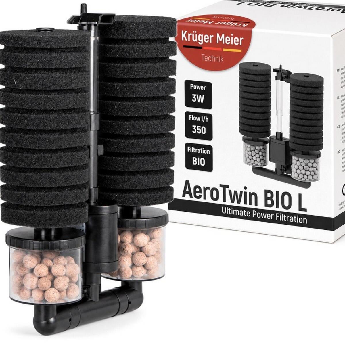 Внутрішній фільтр Kruger Meier AeroTwin BIO L для акваріума 60-120 л, 350 л/год, 3 Вт