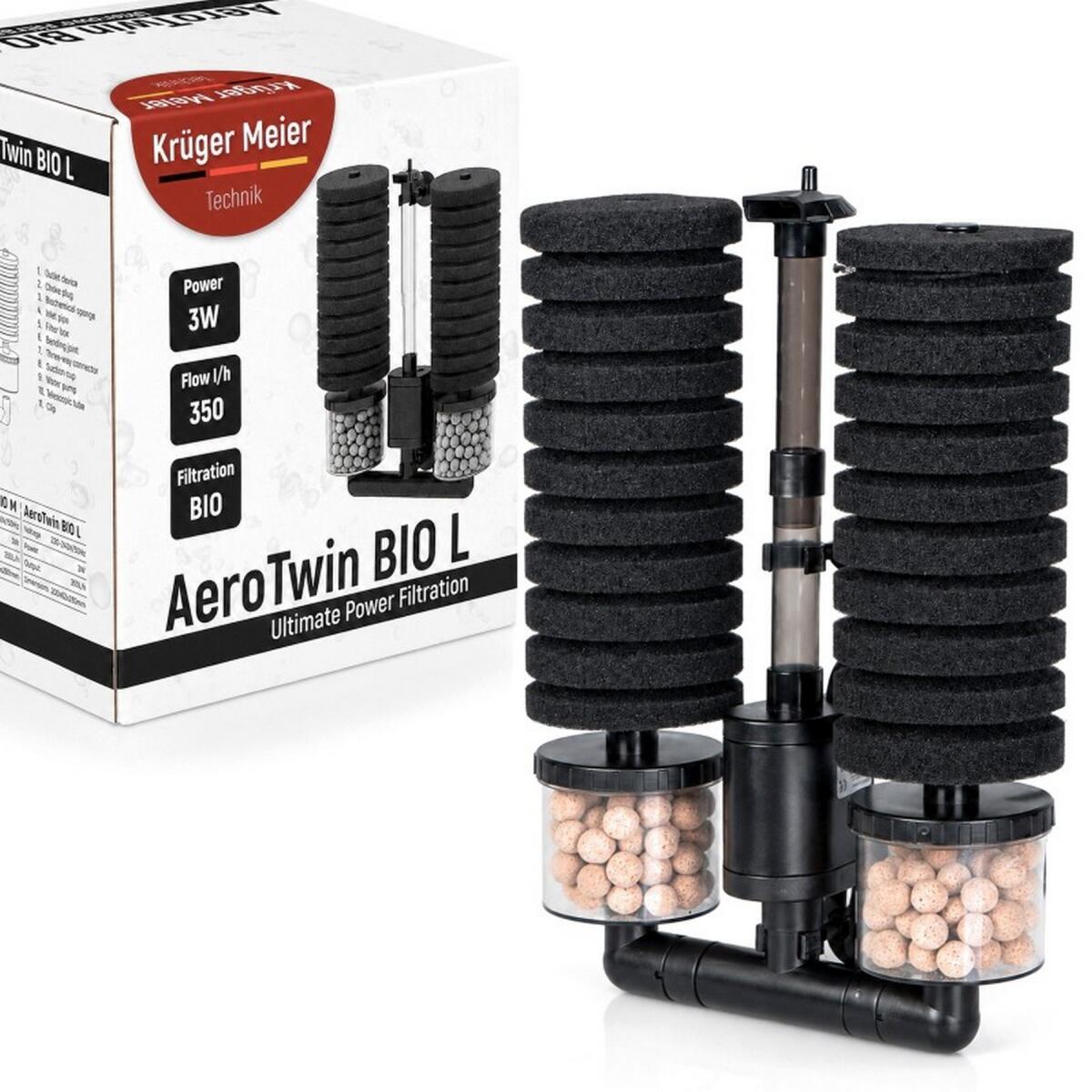 Внутрішній фільтр Kruger Meier AeroTwin BIO L для акваріума 60-120 л, 350 л/год, 3 Вт