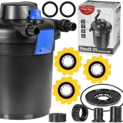 Ставковий фільтр, напірний Kruger Meier PondX UV 4000 з лампою 9 Вт та швидким очищенням для декоративних водойм