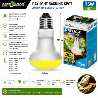 Лампа точкового нагріву Repti-Zoo Daylight Basking Spot 75W (BSL75) з UVA для рептилій