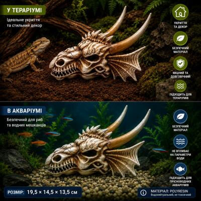 Декорація череп дракона Hobby Dragon Skull M 19,5×14,5×13,5 см для акваріума і тераріума (32075)