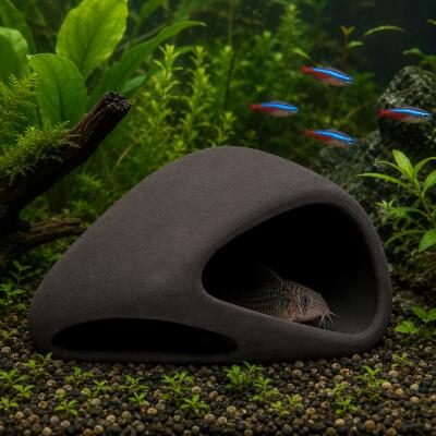 Декорація Hobby Wave Cave 2 dark 17x16x8,5 см - керамічне укриття для риб і креветок в акваріумі (41656)